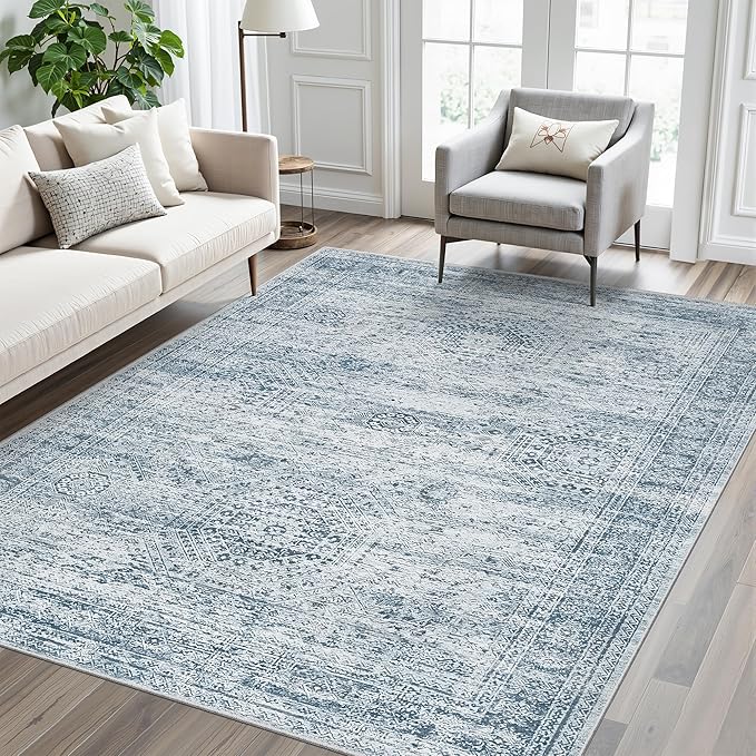 Soalmost 6x9 Area Rug for Living Room Washable Rugs Non-Slip Blue | Low-Pile by Soalmost