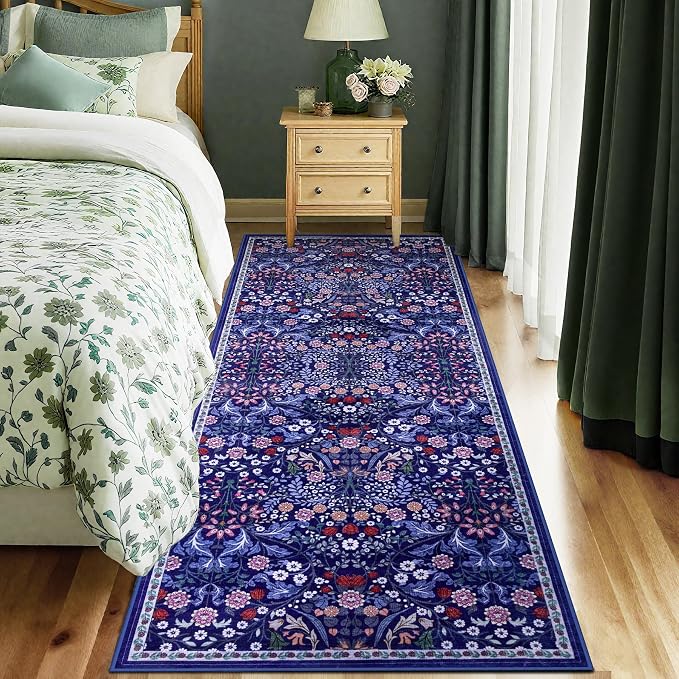 PLHXFR 2x5 Washable Runner Rug：Floral Indoor Kitchen Soft Carpet Blue | - Image 2