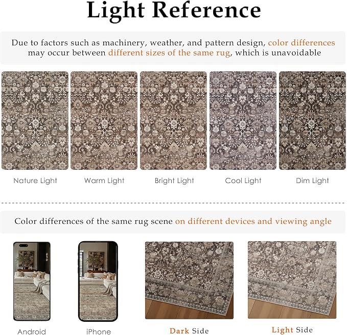 8x10 Coffee Brown Vintage Floral Washable Area Rug - Image 8