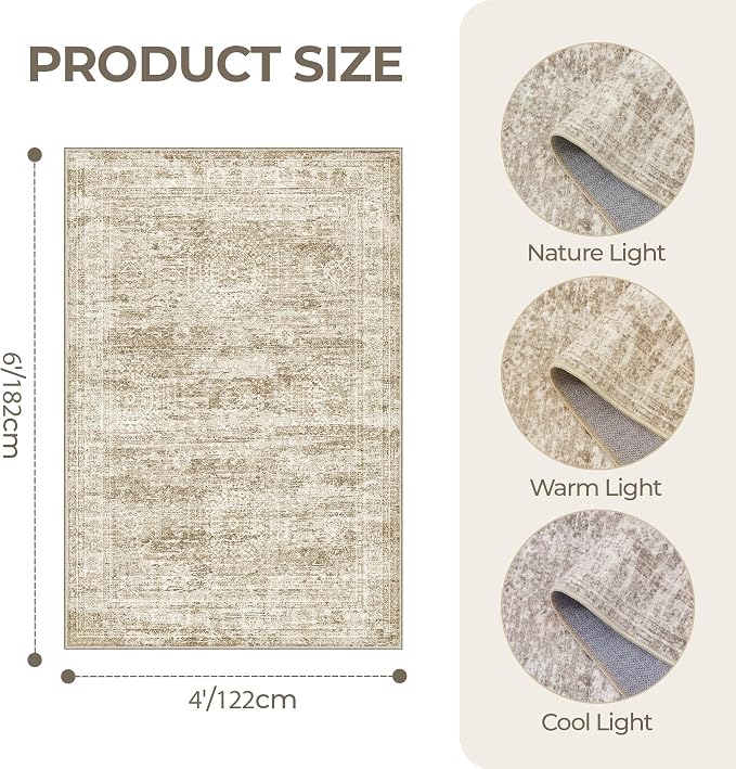 4x6 Area Rug for Entryway, Washable Kitchen Rug, Living Room, Dining Room - Image 2