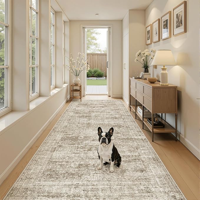 Soalmost Washable 4x8 Hallway Runner Rug Non-Slip Kitchen Entry Rugs Brown | - Image 2