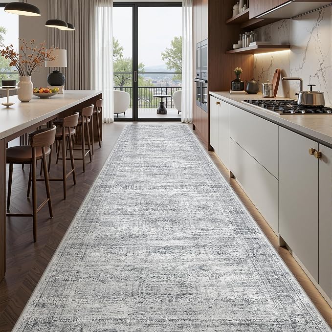 2'6 x 12' Runner Rug Non Slip, Washable Kitchen Rugs, Living Room, Long Rug by Restydon