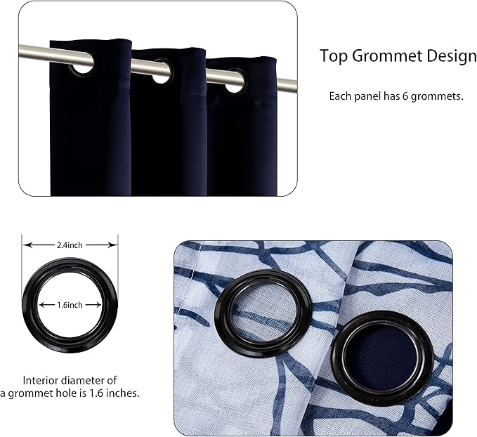 BONZER Mix and Match Curtains - 2 Pieces Branch Print Sheer Curtains and 2 Pieces Blackout Curtains for Bedroom Living Room Grommet Window Drapes, 37x95 Inch/Panel, Indigo, Set of 4 Panels