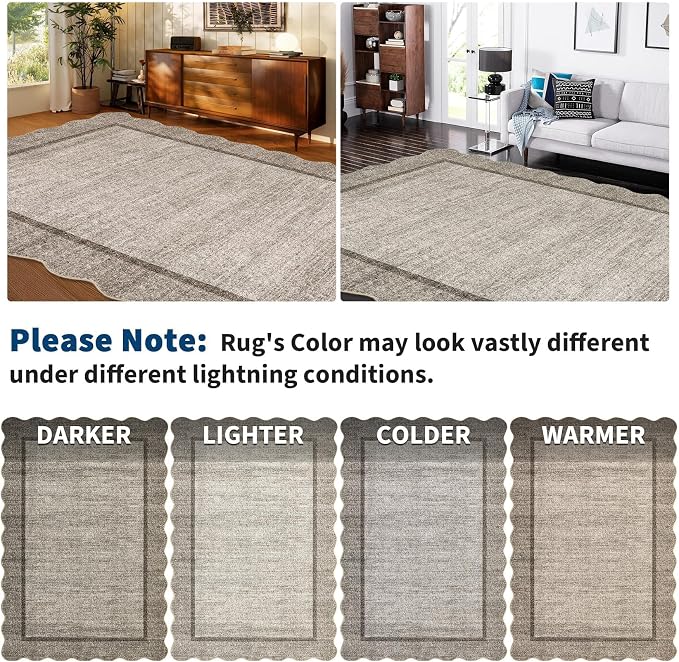 GarveeHome Scalloped Living Room Rug 5x7 Area Rug Washable Non Slip Brown | - Image 8