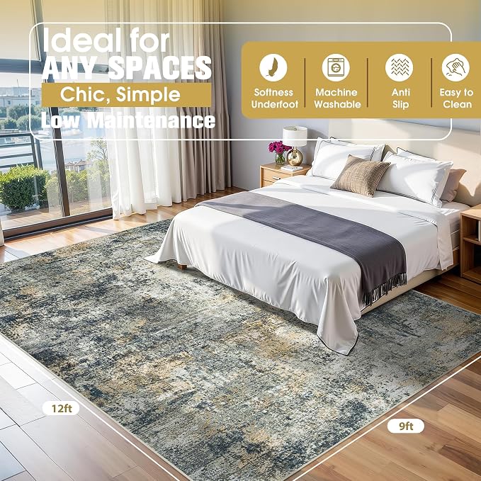 9x12 Area Rugs for Living Room Washable Bedroom Dining Room Multi Color | - Image 2