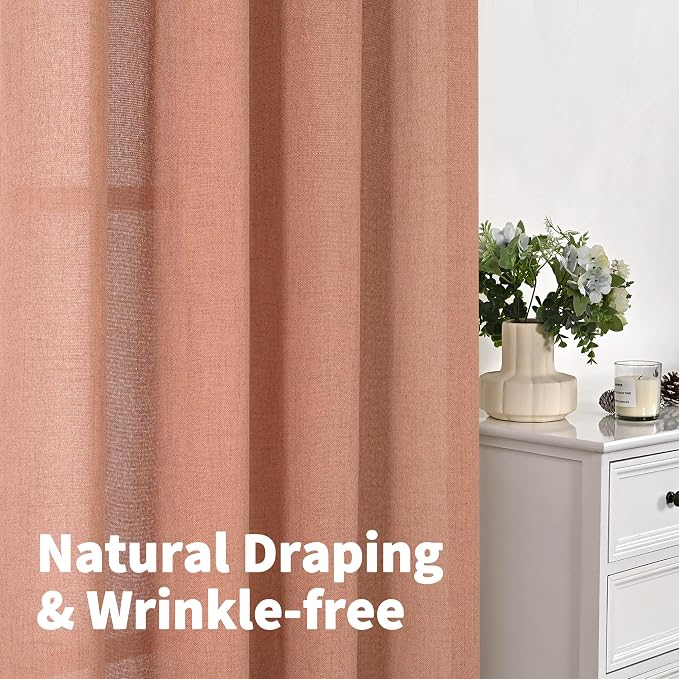 YoungsTex Terracotta Linen Curtains 48 Inch Length - Image 7