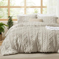 Bedsure Tufted Boho Comforter Set King Size - Linen Boho Bed Set, GentleSoft™ 3 Pieces Farmhouse Shabby Chic Embroidery Bedding, Gifts for Woman, Soft Jacquard King Comforter for All Seasons