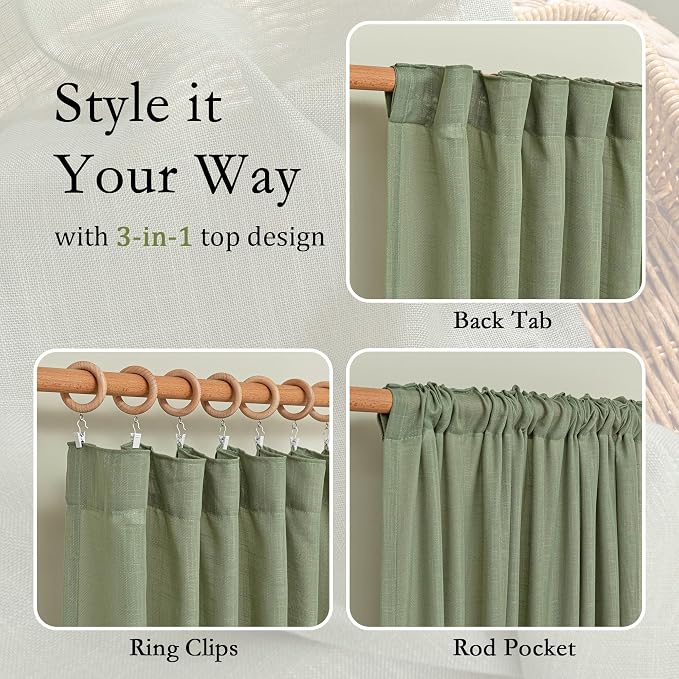 MYSKY HOME Sage Green Curtains for Beroom Liivng Room 84 Inch Length 2 Panels - Image 4