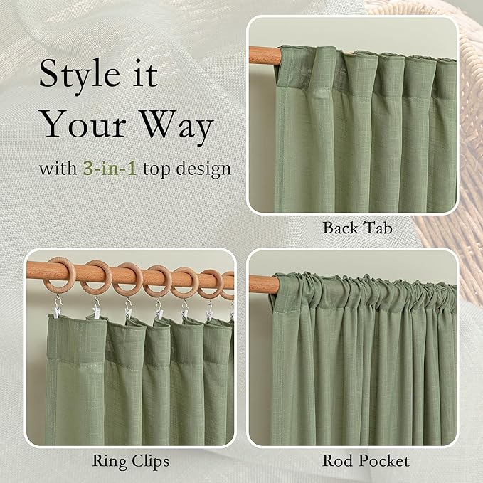 MYSKY HOME Sage Green Curtains 96 Inches Long - Image 4