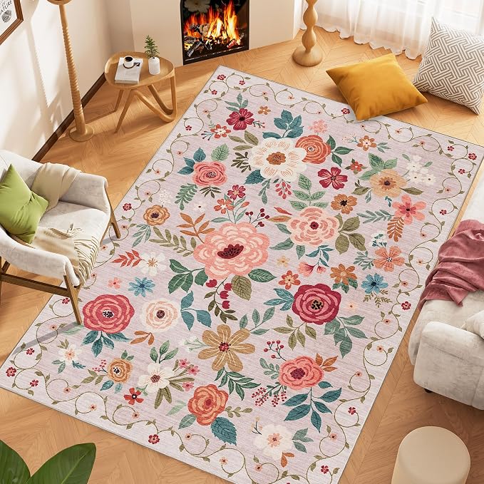 DUKINO 6x9 Area Rugs, Floral Washable Rug - Image 3