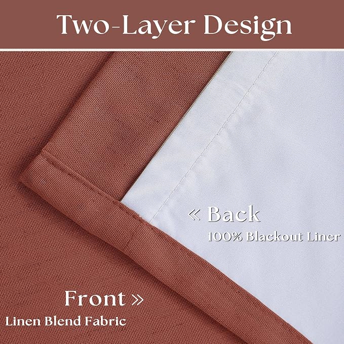 Terracotta Pinch Pleated Blackout Linen 80 Inch Window Curtains 2 Panels | 100% - Image 4