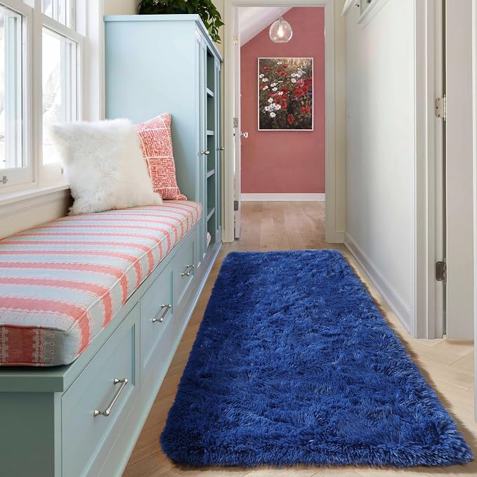 Navy Blue Runner Rugs for Boys Bedroom Living Room, Fluffy 2x6 Area Rug | Soft - Image 6