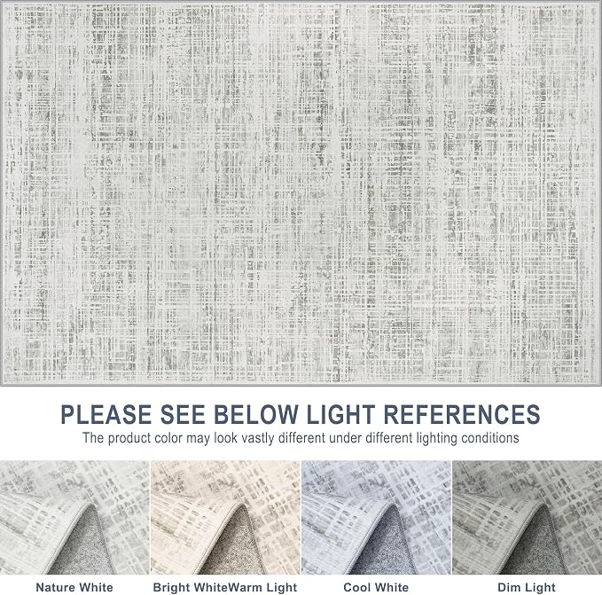 10x14 Washable Area Rug for Living Room Bedroom: Non-Slip Modern White Gray | - Image 8