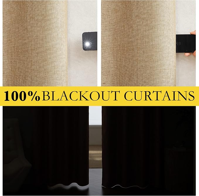 NICETOWN 100% Absolutely Blackout Linen Curtains - Image 2