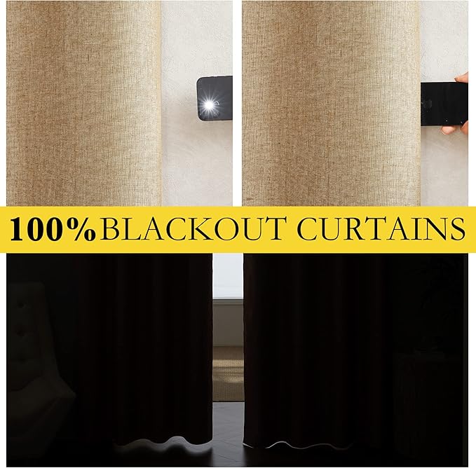 NICETOWN 100% Blackout Camel Linen Curtains 90 inches Length - Image 2