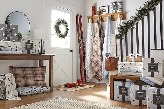 Eddie Bauer - Queen Sheets, Cotton Flannel Bedding Set, Brushed For Extra Softness, Cozy Home Decor (Birch Forest, Queen)