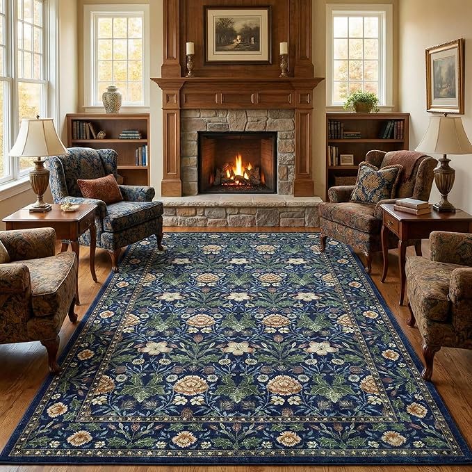 GarveeHome Washable Area Rug 6x9, Soft Vintage Floral Bedroom Rug Non Slip Low by GarveeHome
