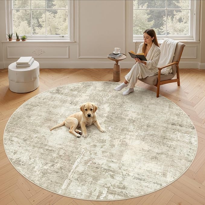 Soalmost Round Rugs 9ft Living Room Circle Area Rug 9x9 Beige/Gray Vintage | by Soalmost