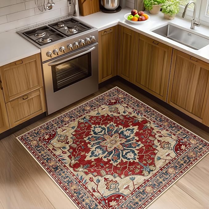 RELEANY Washable Area Rug, Square 4'x4', Water Repellent, Pet Friendly by RELEANY