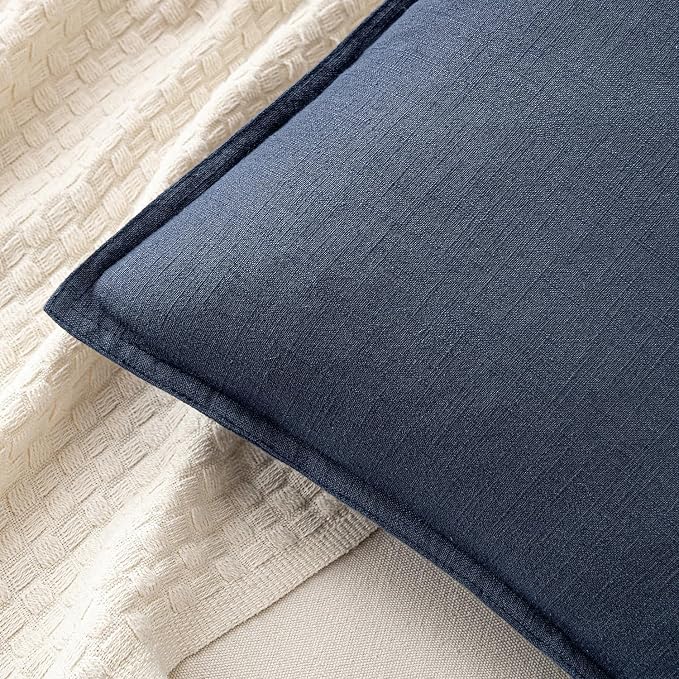 MIULEE Decorative Linen Pillow Covers 20x20 Inch Indigo Blue | Boho Farmhouse​ - Image 2