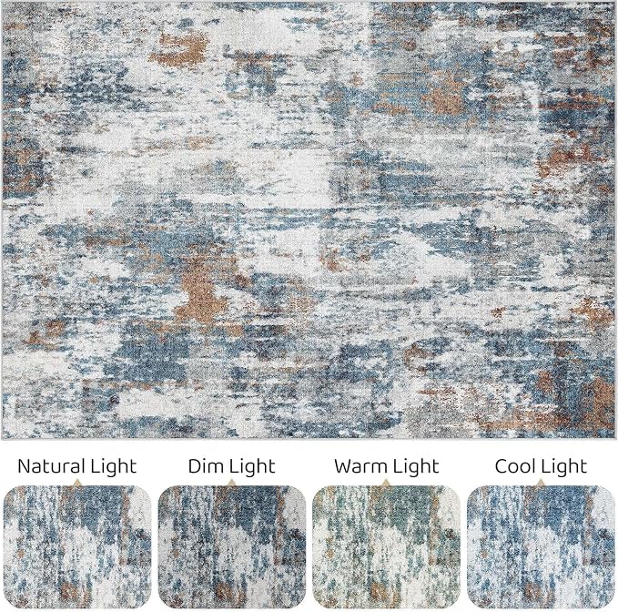 LOONGRUG 6x9 Area Rugs Washable Neutral Modern Living Room Rug Teal Rust | - Image 9