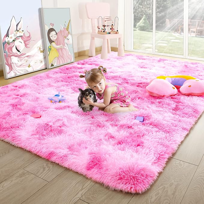 4x6 Tie-Dyed Pink Fluffy Soft Area Rug Non-Slip by ModernHomeDecor