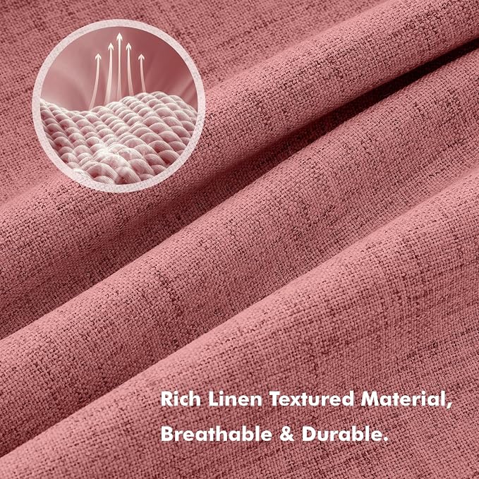 MIULEE 100% Blackout Linen Curtains 42 x 96 Inch Dusty Rose Pink 2 Panels | - Image 3