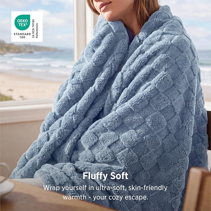 Bedsure GentleSoft Ashley Blue Throw Blanket - Image 2