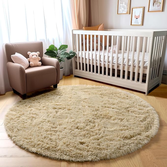 Amdrebio Beige Boho Shag Round Circle Area Rug 6Ft - Image 7