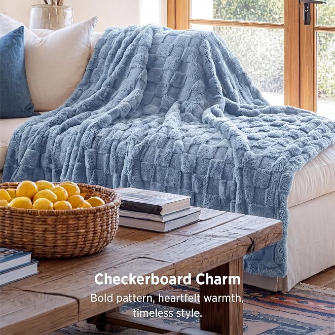 Bedsure GentleSoft Ashley Blue Throw Blanket - Image 3