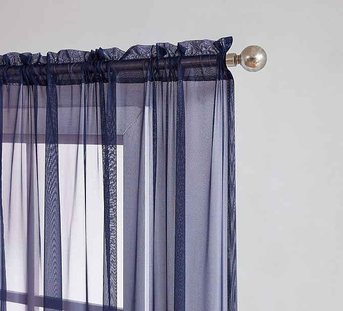 LINENZONE Pair of 2 Rod Pocket Voile Window Treatments. Great Farmhouse Style Sheer Curtains for Living Room, Bedroom, Dining Room, Patio or Canopy Bed. (Amazing Sheers - 56" W x 84" L, Blue Navy)