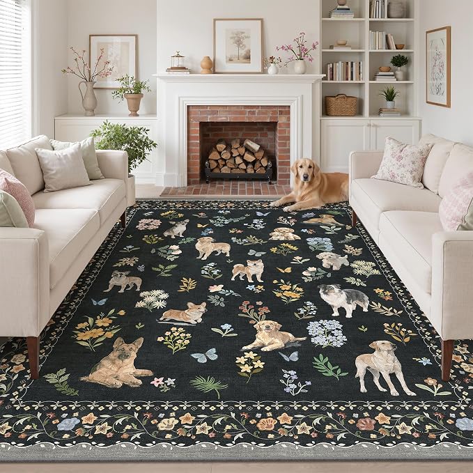 Soalmost Dog 8x10 Area Rugs for Living Room, Washable Animal Soft Rug Black | by Soalmost