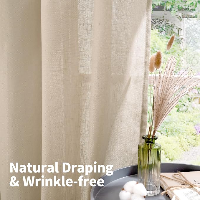 YoungsTex Tan Linen Semi Sheer Curtains 84 Inches Long - Image 5