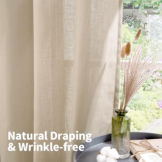 YoungsTex Tan Linen Semi Sheer Curtains 63 Inch Length - Image 5