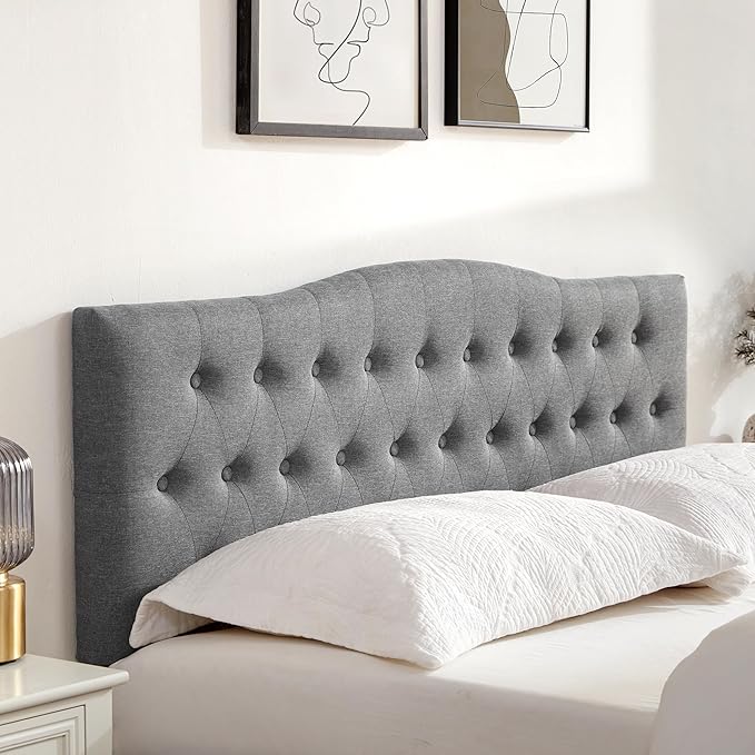 Tufted Upholstered Headboard Queen Size, Sturdy and Durable Solid Wood Bed headboard, Fabric Headboard Adjustable Height from 37” to 51”, Modern Button Diamond Design Head Board, Grey