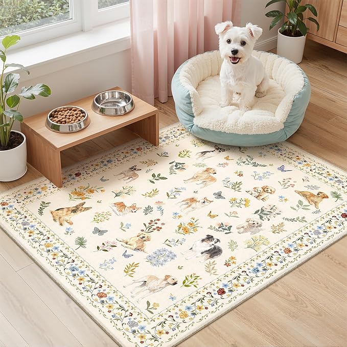 Soalmost 2x3 Dog Rugs for Entryway, Washable Door Mat Animal Soft Rug Beige | - Image 2