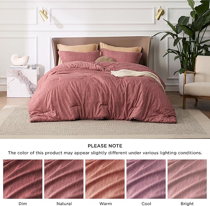 Bedsure Queen Comforter Set - Pink Clay Soft Bedding for All Seasons, Cationic Dyed Bed Set, 3 Pieces, 1 Queen Size Comforter (90"x90") and 2 Pillow Shams (20"x26"+2")