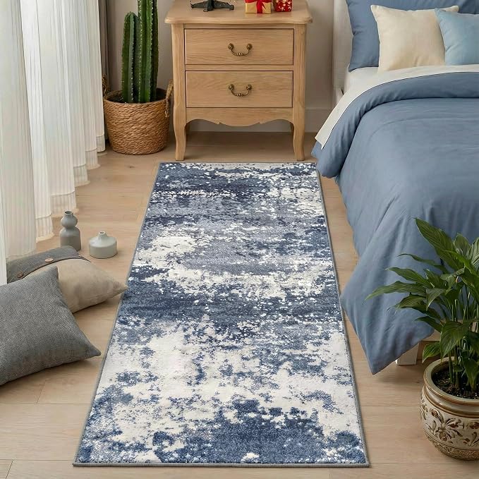 Blue Rug Runners for Hallways Kitchen 2.6x8 Non Slip Washable Entryway Runner - Image 3