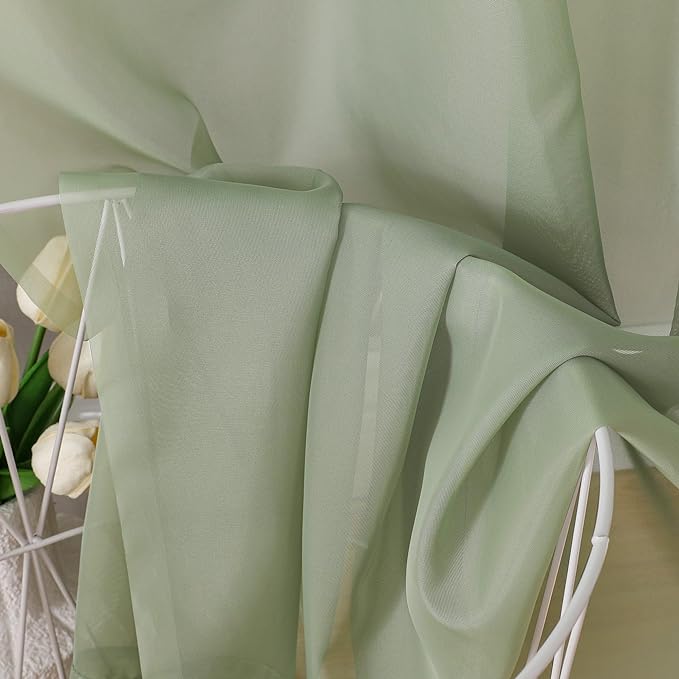 2 Pieces Sage Green Sheer Curtains 108" Length - Image 3