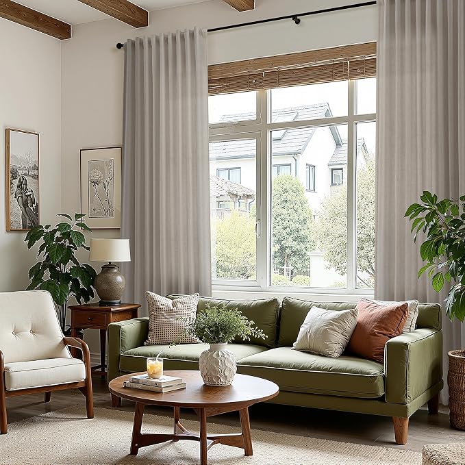 108 Inch Long Curtains for Living Room Grey Beige Linen Simple Modern Light - Image 8