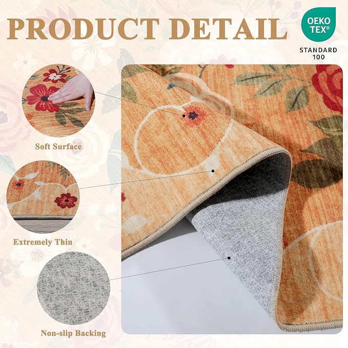 DUKINO 2x4 Entryway Rug, Floral Washable Kitchen Rugs Non Slip, Soft Indoor - Image 5