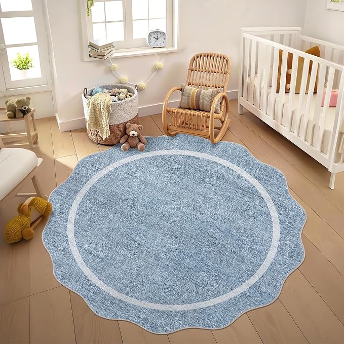 GarveeHome Scalloped Washable Round Rugs Non-Slip Soft Round Rug 4ft - Image 7