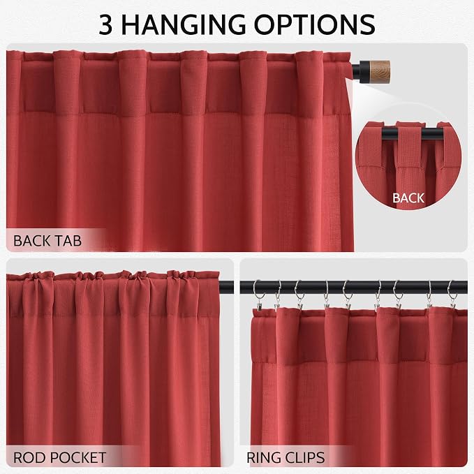Christmas Red Linen Curtains 96 Inches Long - Image 2