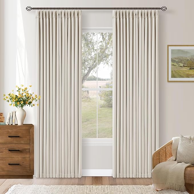 Pleated Cream Ivory 86 Inch Blackout Linen Curtains by Twodrapes