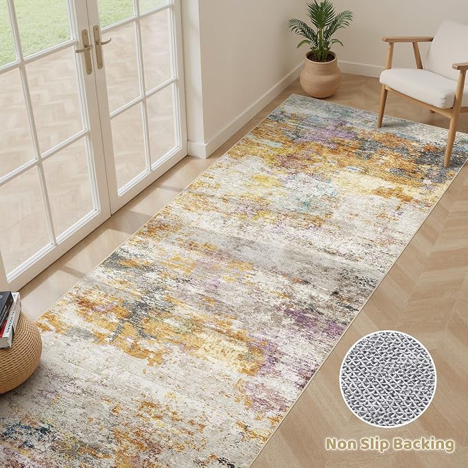 LOONGRUG Runner Rug 3x8 Washable Non-Slip Kitchen Neutral Modern Rug | Abstract - Image 3