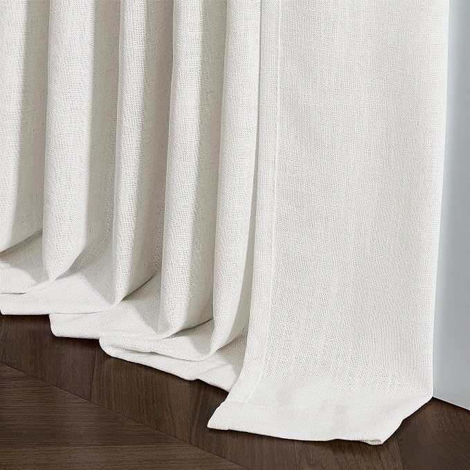 Beige White Pinch Pleated Linen Curtains 132 Inches Long 2 Panels | 400GSM - Image 8