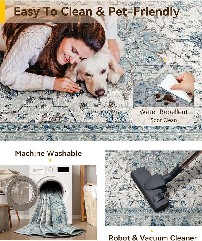 RELEANY Washable Area Rug, Square 10'x10', Water Repellent, Pet Friendly - Image 3