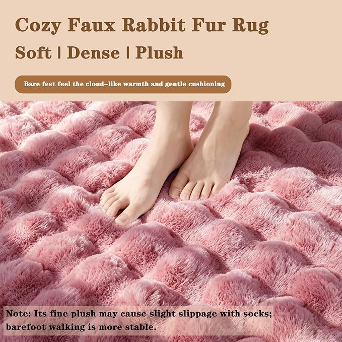 Dusty Rose Rabbit Plush Rug 6'x9', Fluffy Faux Fur Shaggy Area Rug - Image 5
