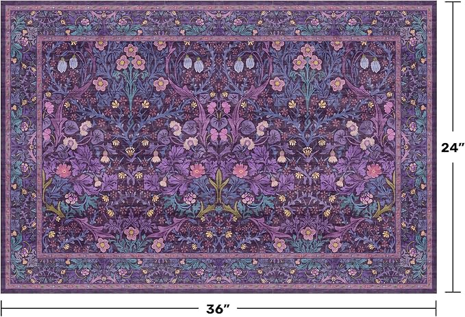 Washable Purple 2x3 Entryway Area Rug, Bohemian Small Throw Violet Carpet - Image 2