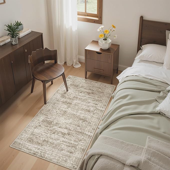 Soalmost 2x4 Washable Rugs for Kitchen, Small Area Rug Brown | Non-Slip Vintage - Image 3